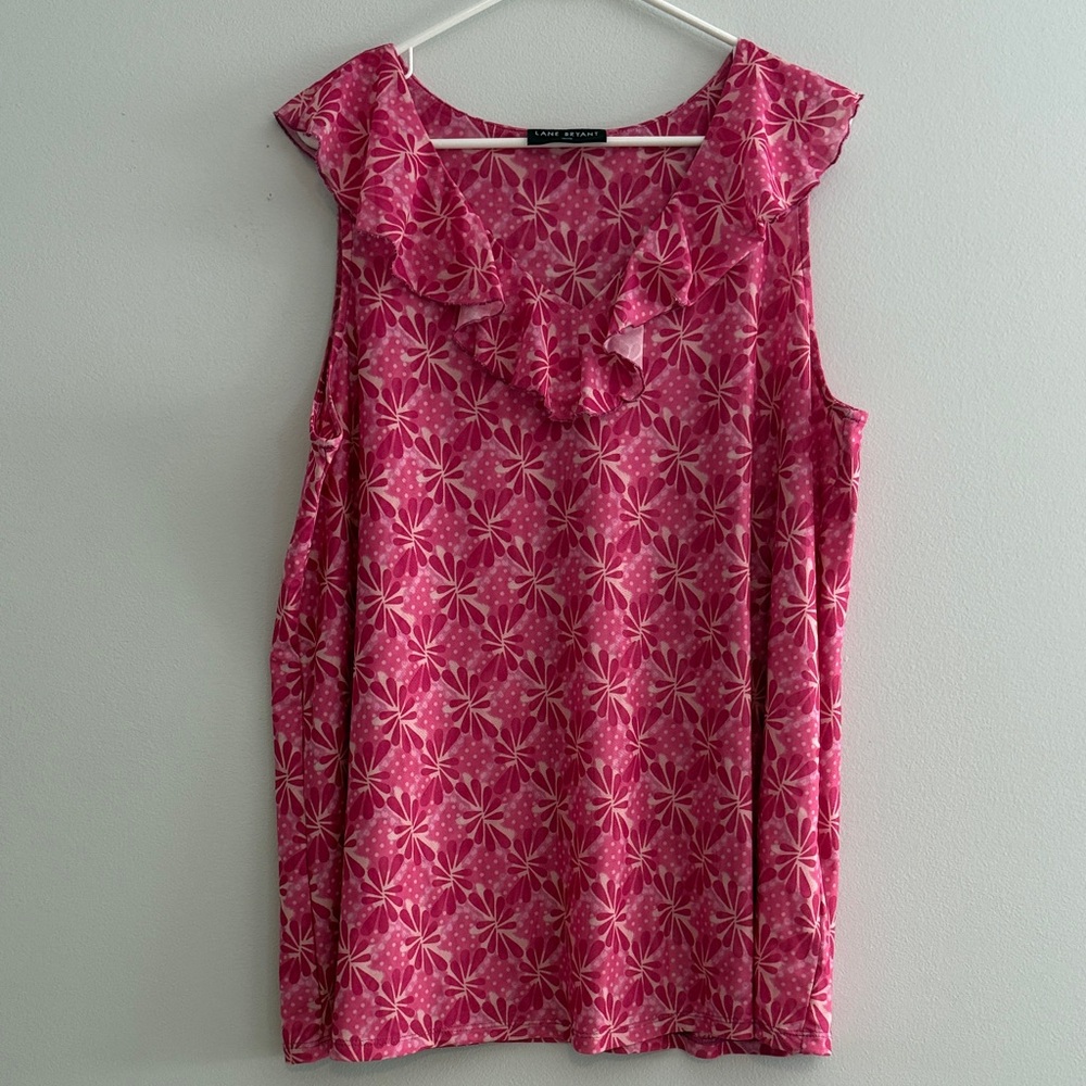 Lane Bryant Pink Floral Ruffle V-Neck Sleeveless Camisole
